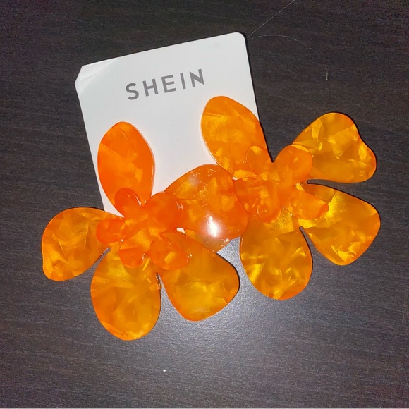 Orange Flower Oversized Earrings - Picture 2 of 5